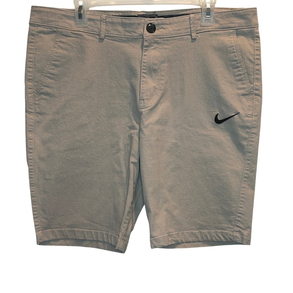 Nike Chino Shorts 36" Waist Mens Tan Khaki Cotton Twill Embroidered Swoosh Logo